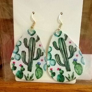 Cactus Print Handmade Faux Leather Earrings
